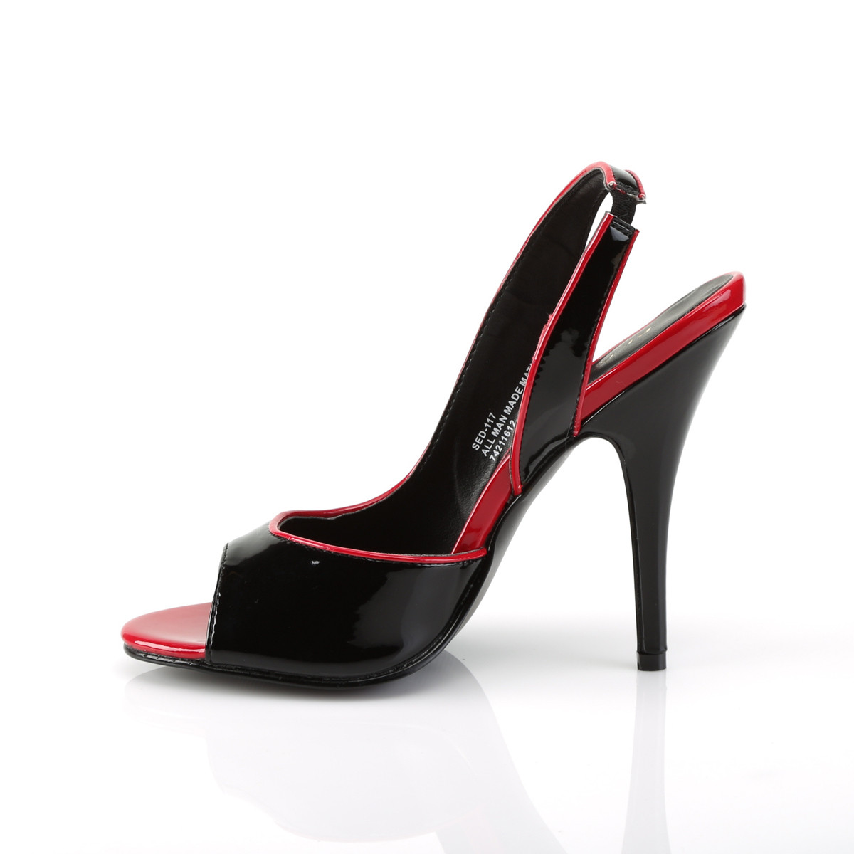 Pleaser Seduce-117 BR - Shiny Black High-Heel Peep Toe And Sling Back Single Sole Heels