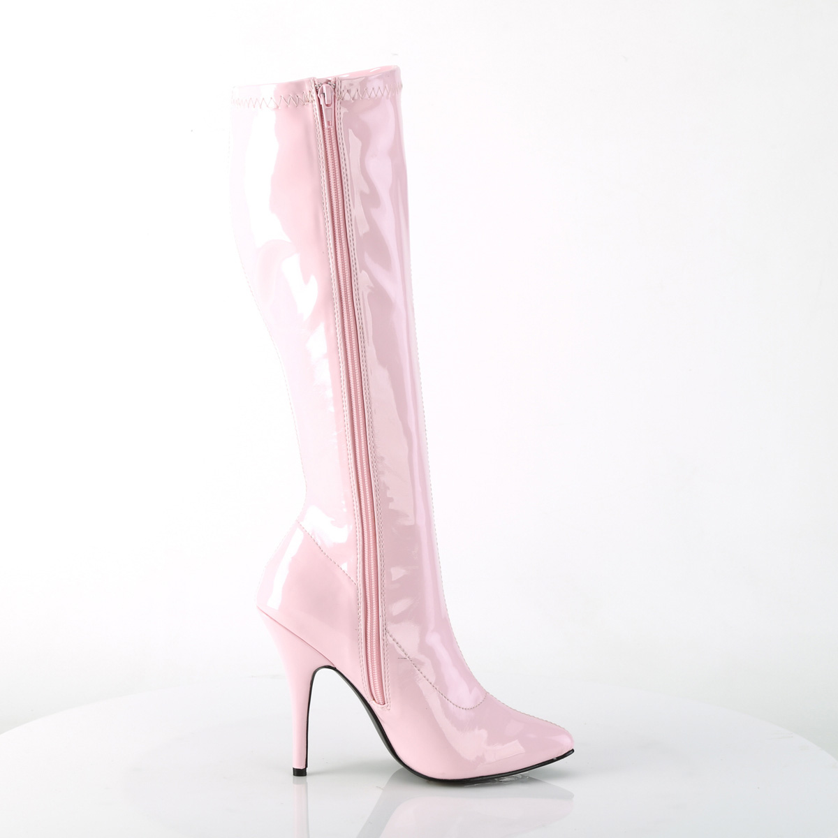 Pleaser Seduce-2000 BP - Shiny Pink High-Heel Knee High Single Sole Boots