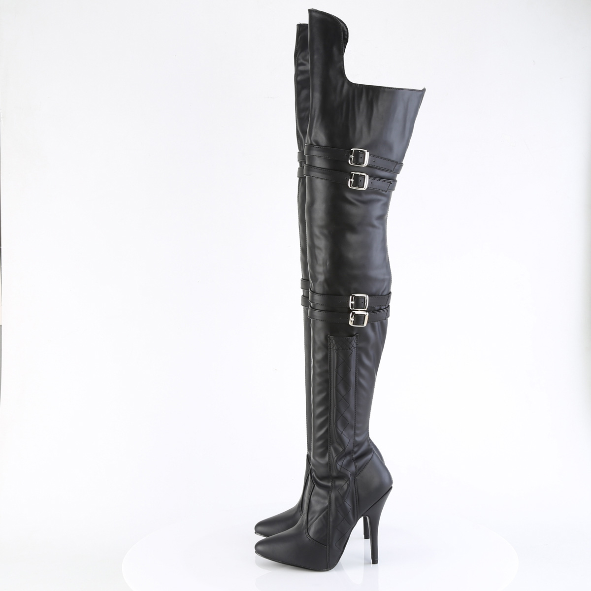 Pleaser Seduce-3080 BPU - Black High-Heel Single Sole Thigh High Boots
