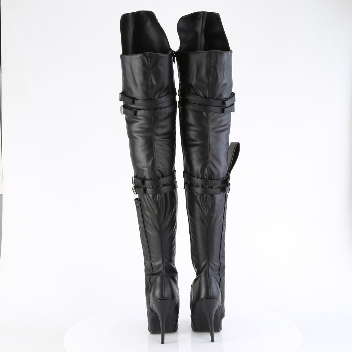 Pleaser Seduce-3080 BPU - Black High-Heel Single Sole Thigh High Boots