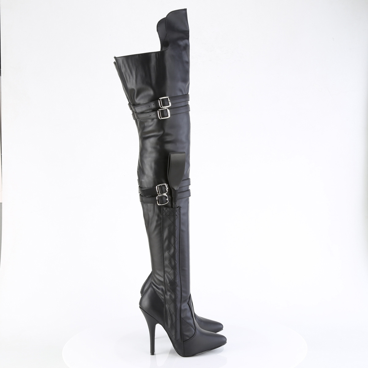 Pleaser Seduce-3080 BPU - Black High-Heel Single Sole Thigh High Boots