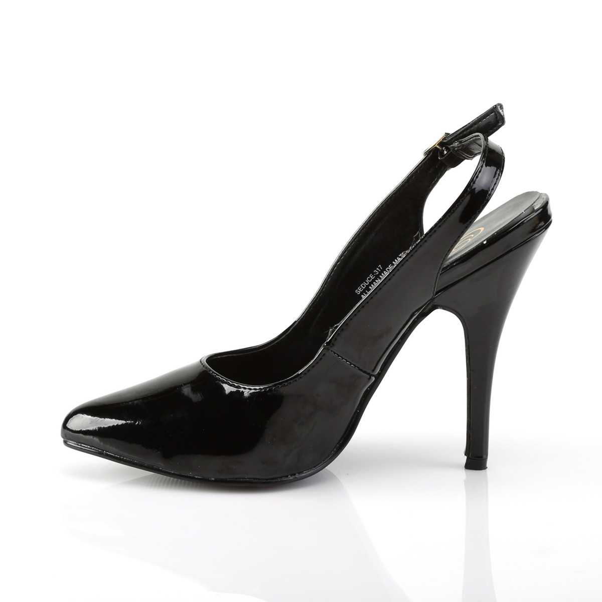 Pleaser Seduce-317 B - Shiny Black High-Heel Sling Back Single Sole Heels