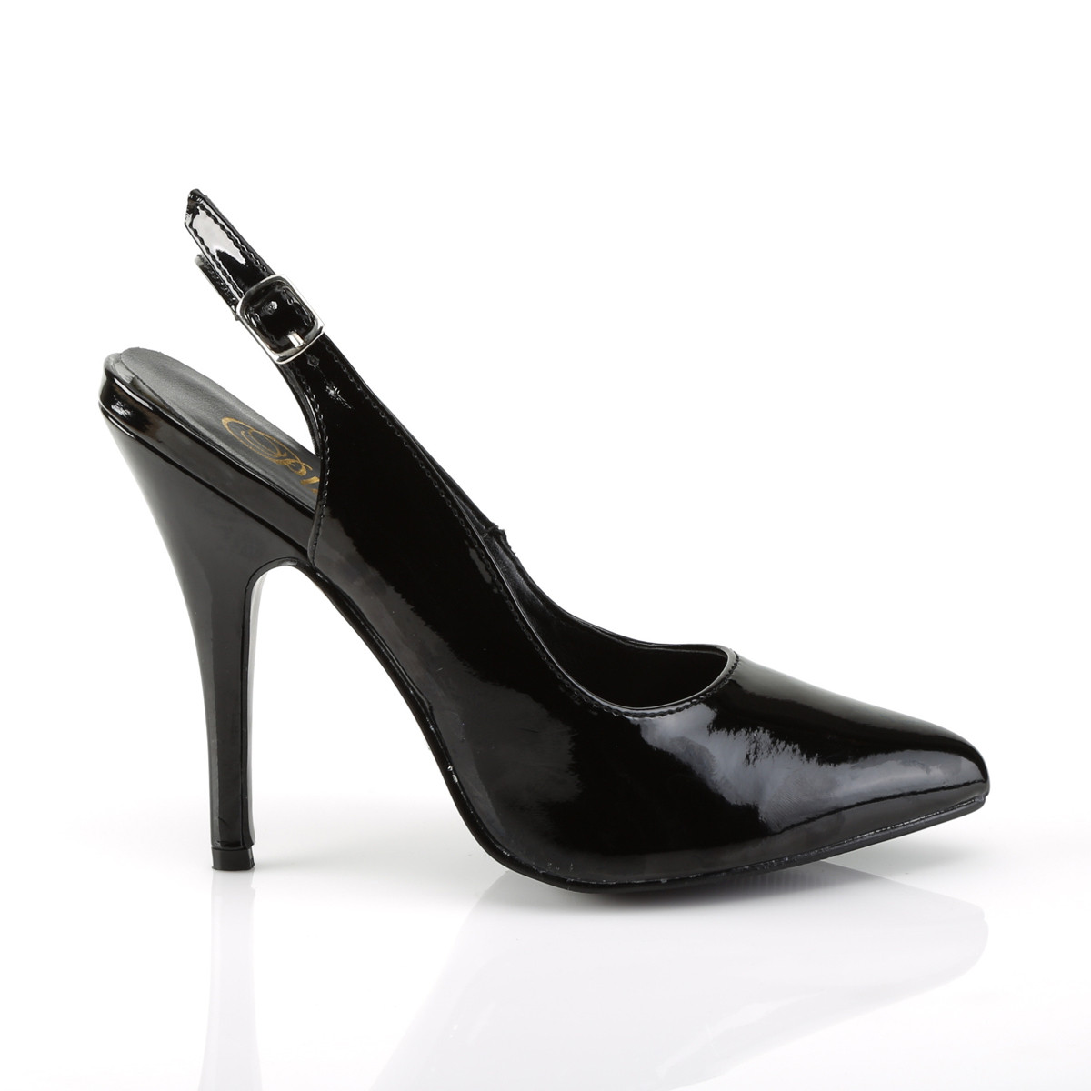 Pleaser Seduce-317 B - Shiny Black High-Heel Sling Back Single Sole Heels