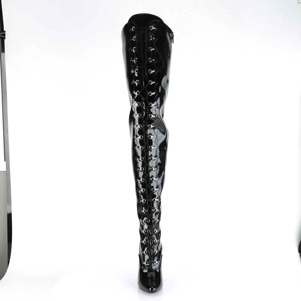 Pleaser Seduce-4026 B - Shiny Black High-Heel Single Sole Thigh High Boots