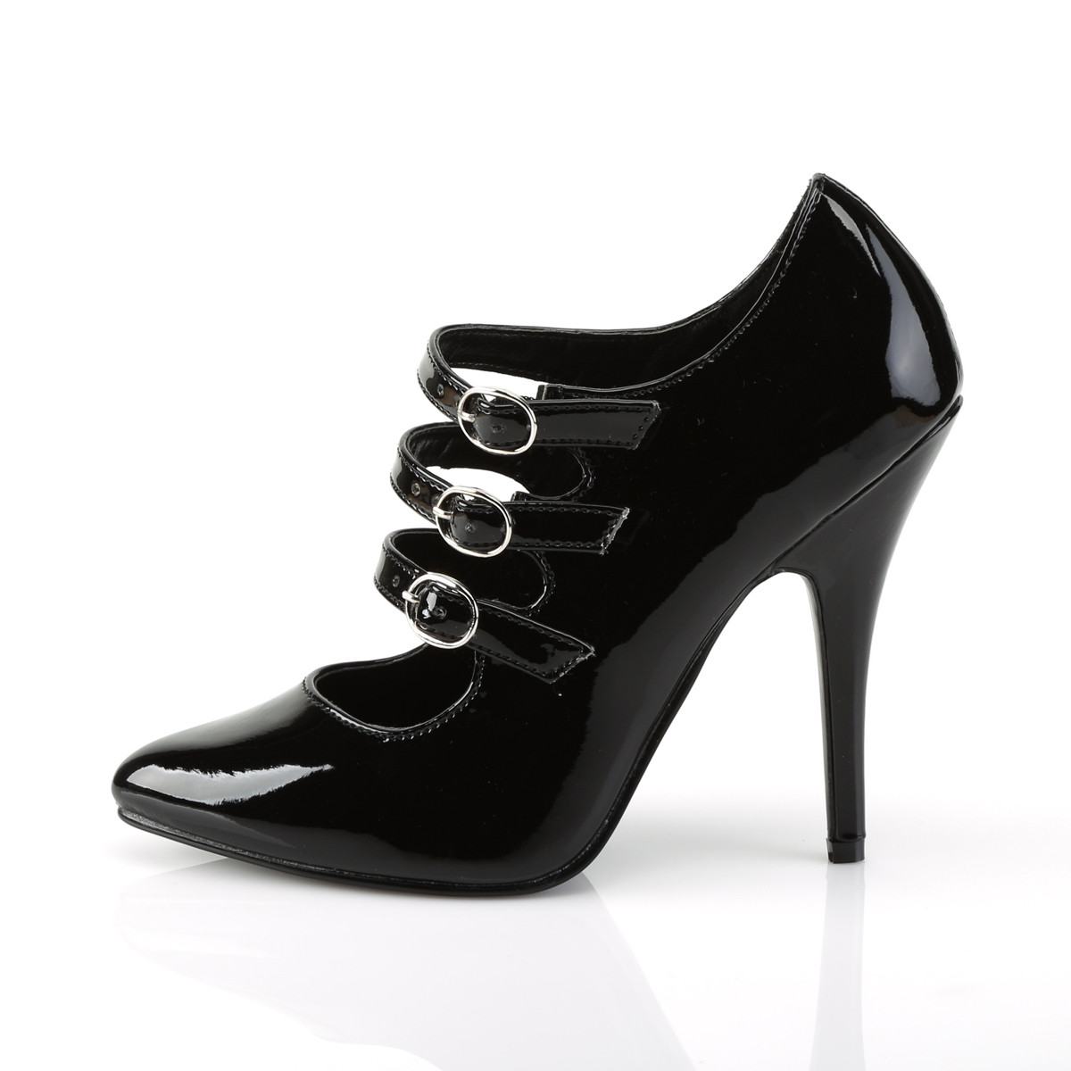 Pleaser Seduce-453 B - Shiny Black High-Heel Single Sole Pumps With Straps