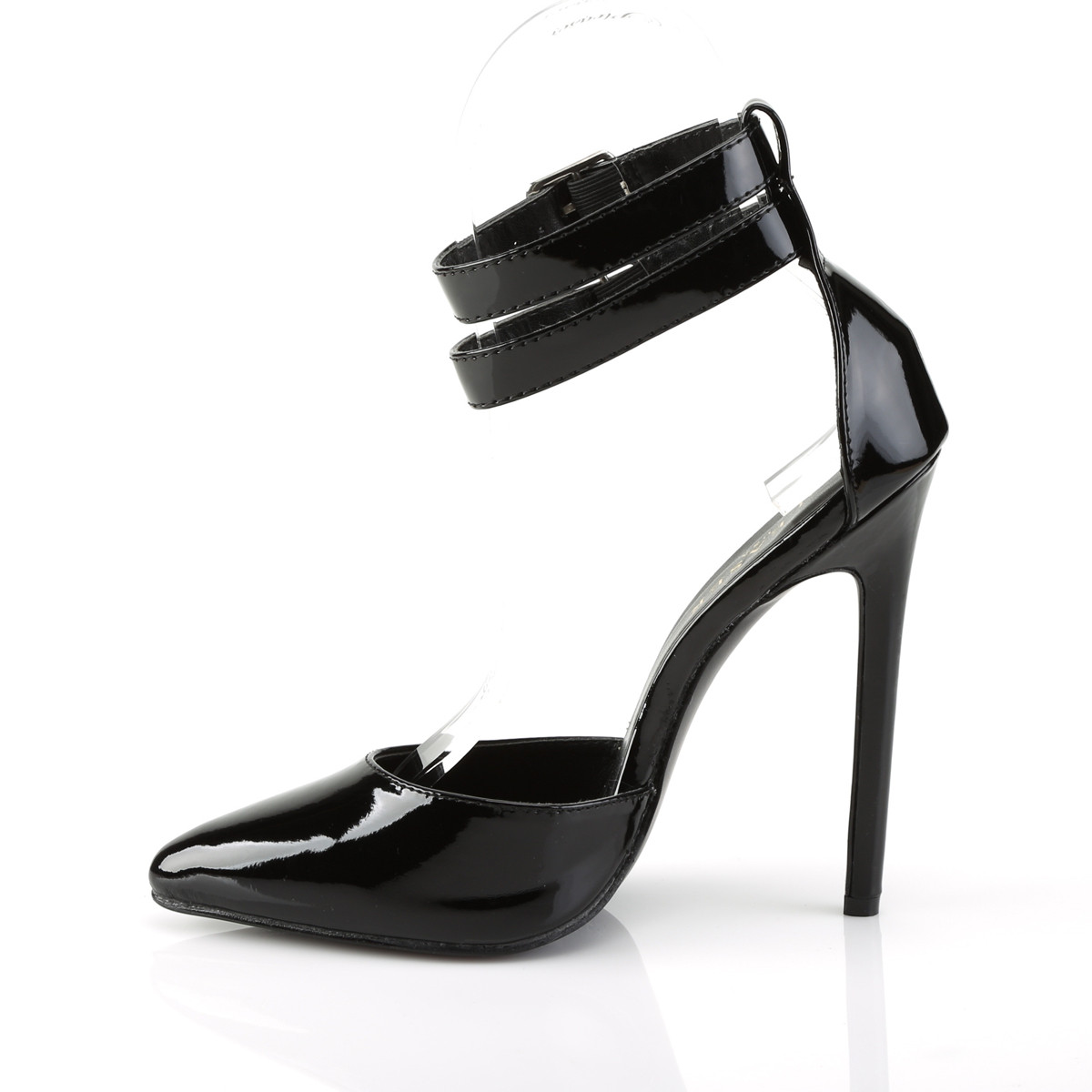 Pleaser Sexy-36 B - Shiny Black High-Heel Single Sole Ankle Strap Heels