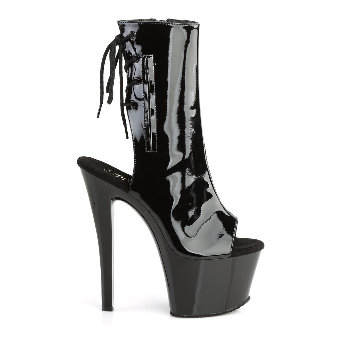 Pleaser Sky-1018 B/M - Shiny Black High-Platform Peep Toe Boots