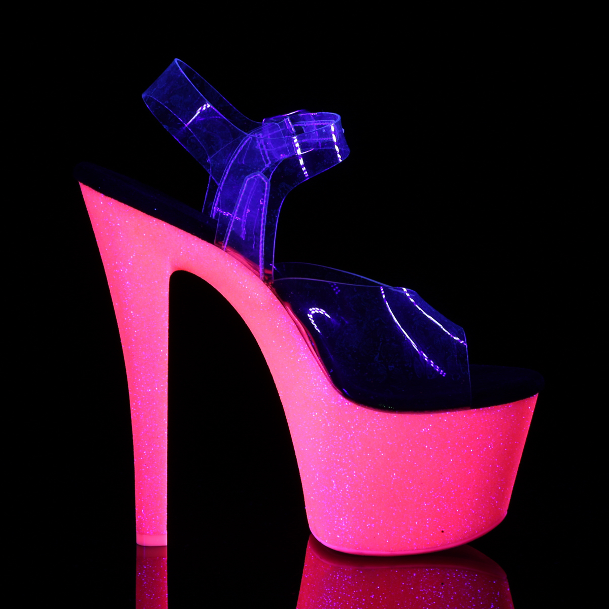 Pleaser Sky-308UVG C/NHPG - Clear Uv Reactive High-Platform Sandals