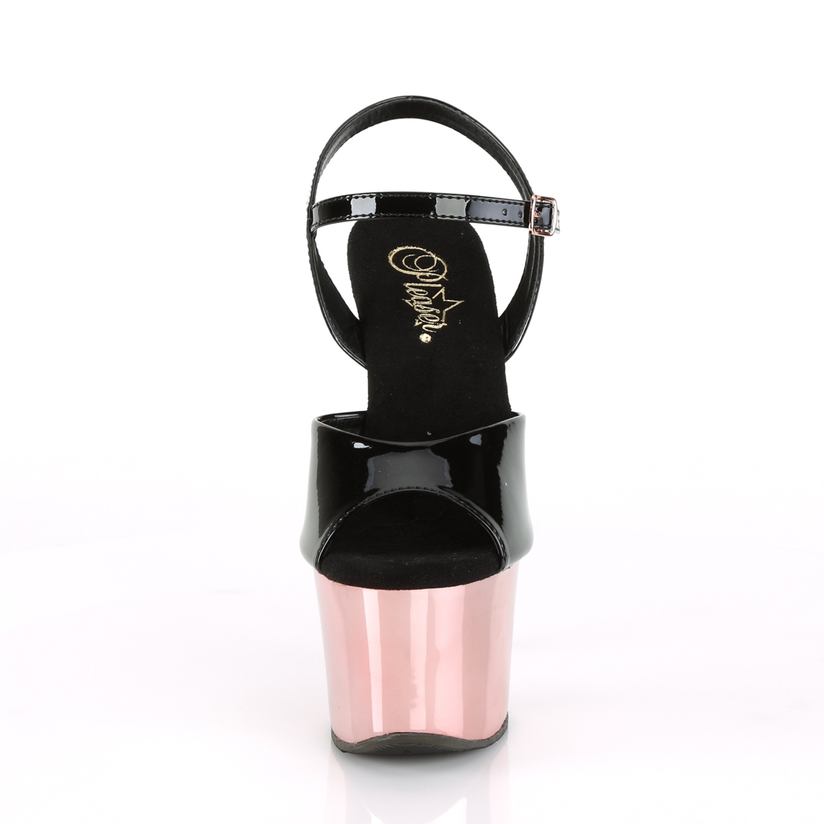 Pleaser Sky-309 B/ROGLDCH - Shiny Black High-Platform Sandals