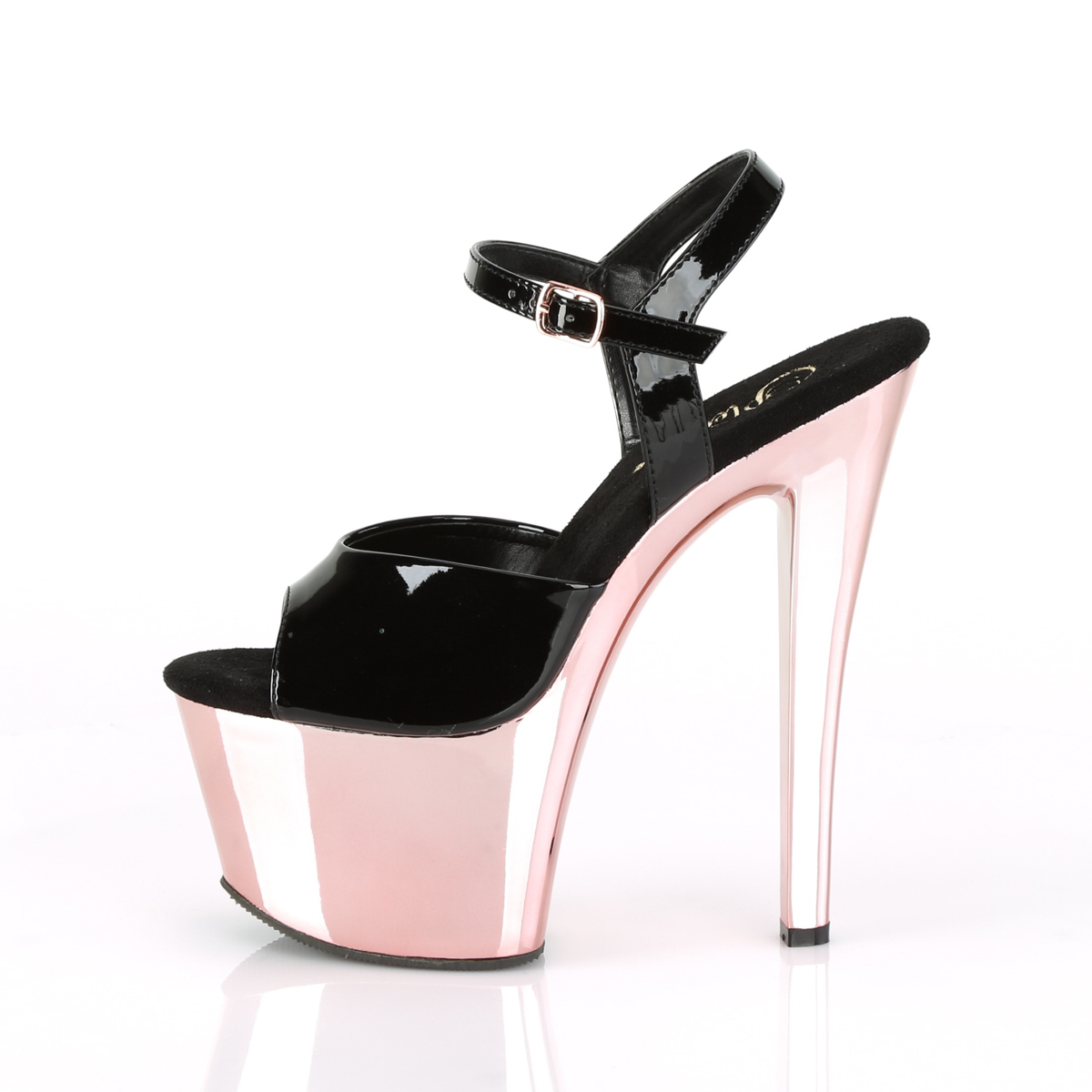 Pleaser Sky-309 B/ROGLDCH - Shiny Black High-Platform Sandals