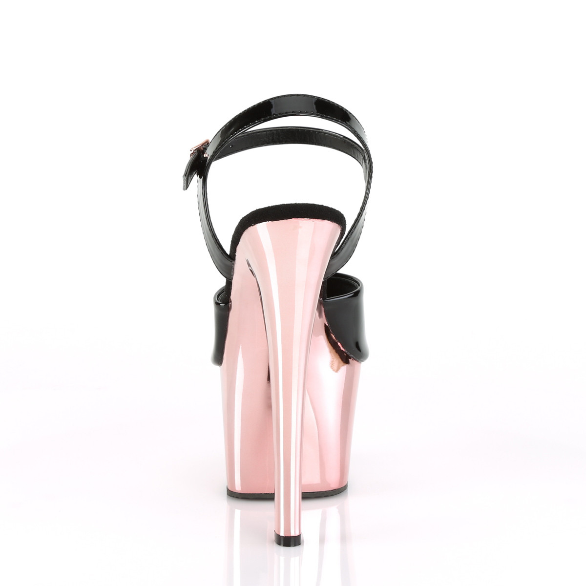 Pleaser Sky-309 B/ROGLDCH - Shiny Black High-Platform Sandals
