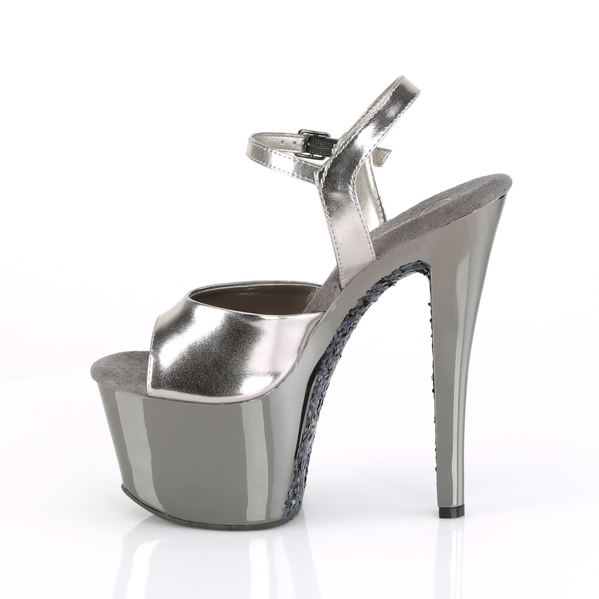 Pleaser Sky-309TTG PWMPU/PWCH - Silver High-Platform Sandals