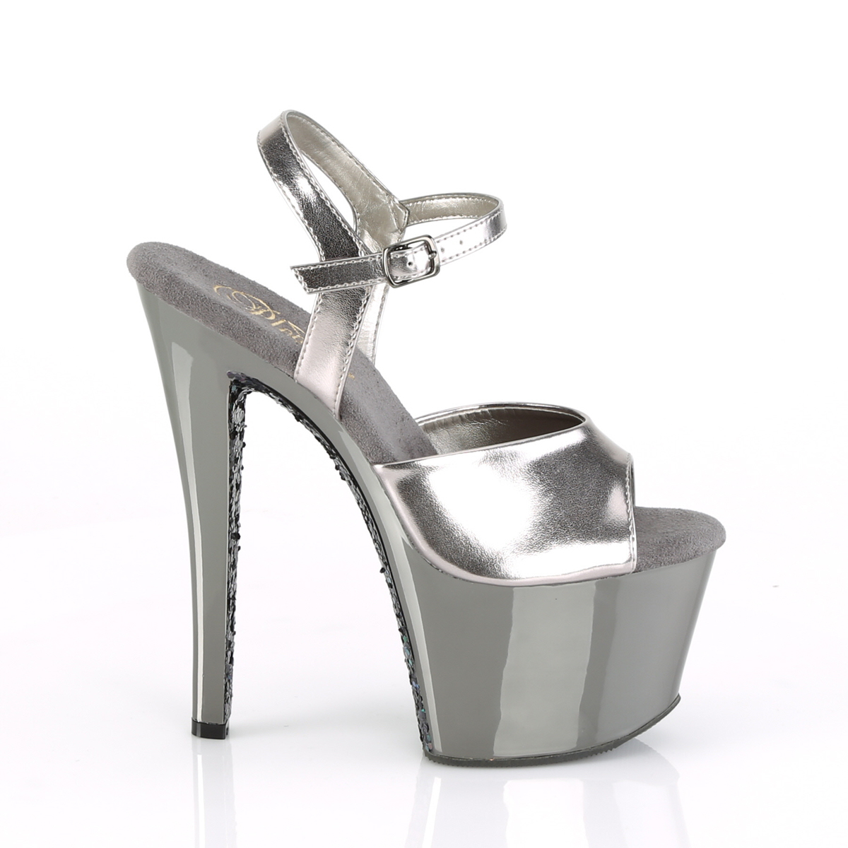Pleaser Sky-309TTG PWMPU/PWCH - Silver High-Platform Sandals