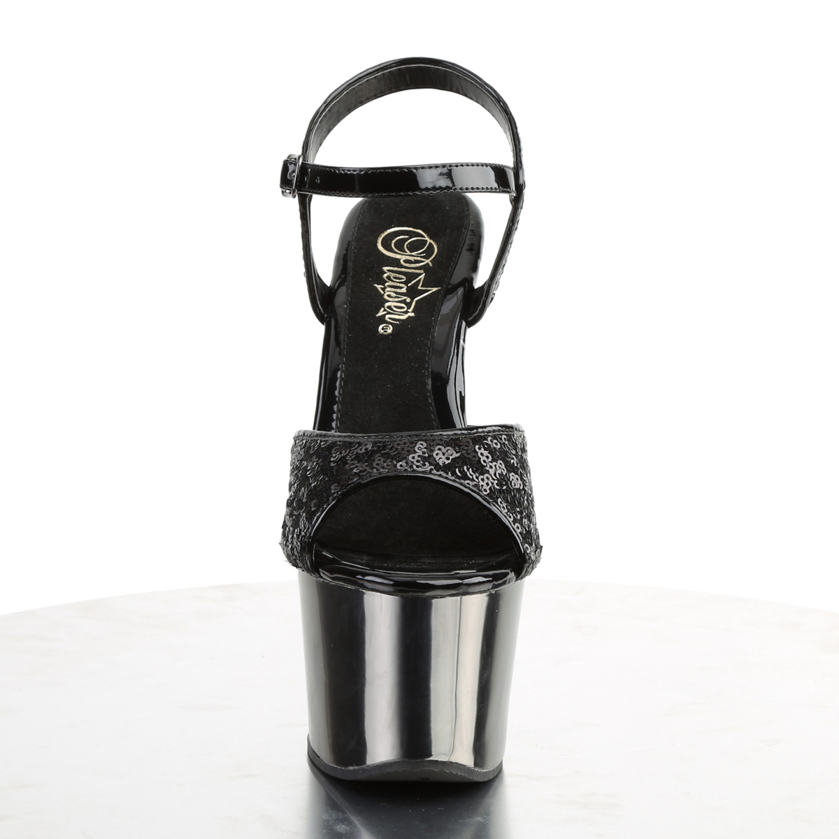 Pleaser Sky-310SQ B/PWCH - Black High-Platform Sandals