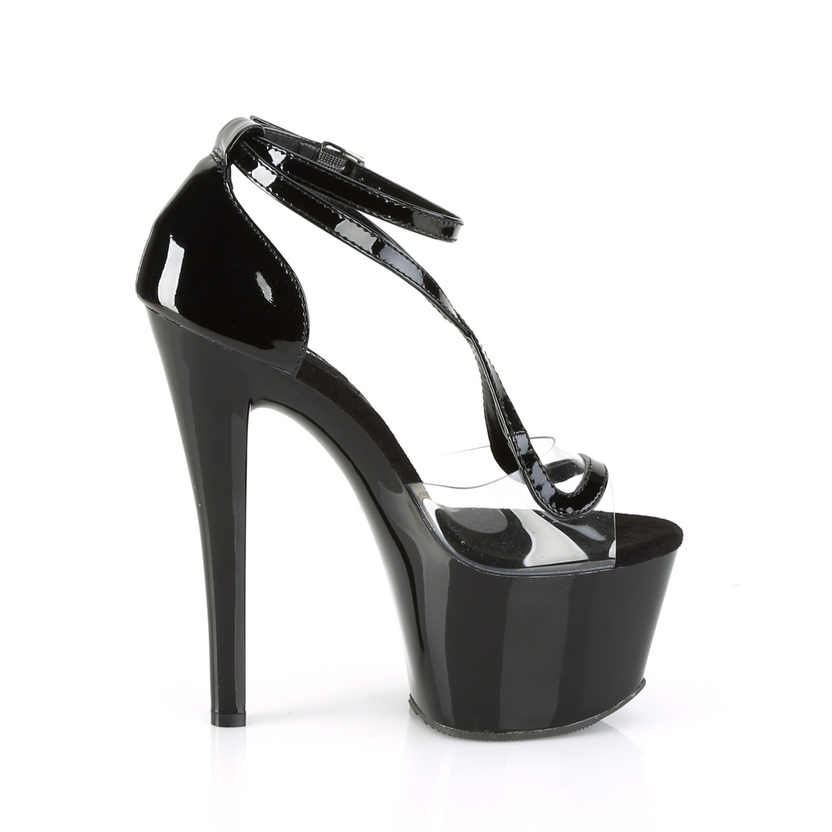 Pleaser Sky-355 C-B/B - Clear High-Platform Ankle Strap Heels