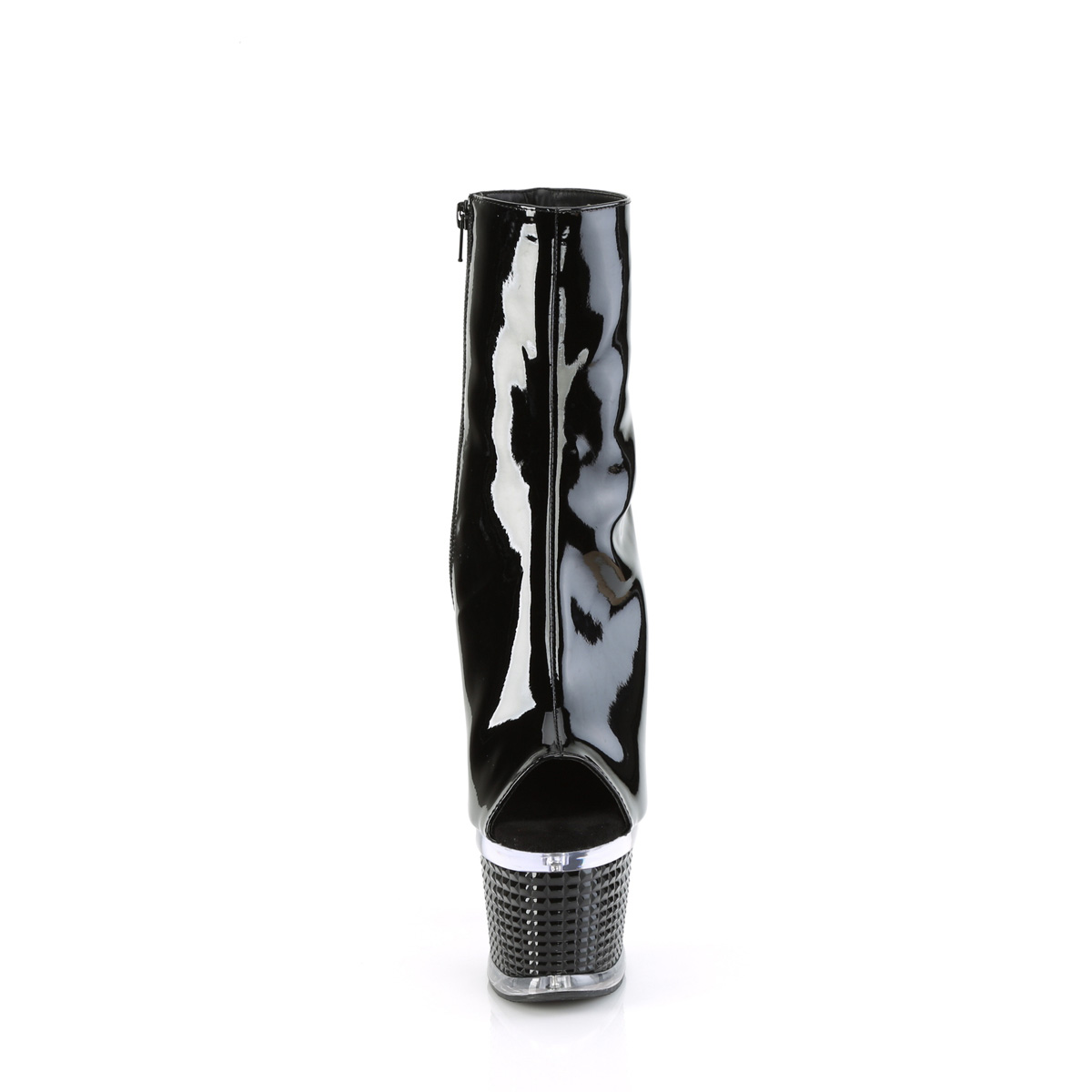 Pleaser Spectator-1012 B/C-B - Shiny Black High-Platform Peep Toe Boots