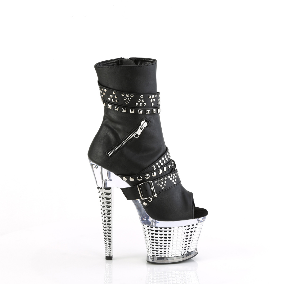 Pleaser Spectator-1015 BPU/C-SCH - Black High-Platform Peep Toe Boots