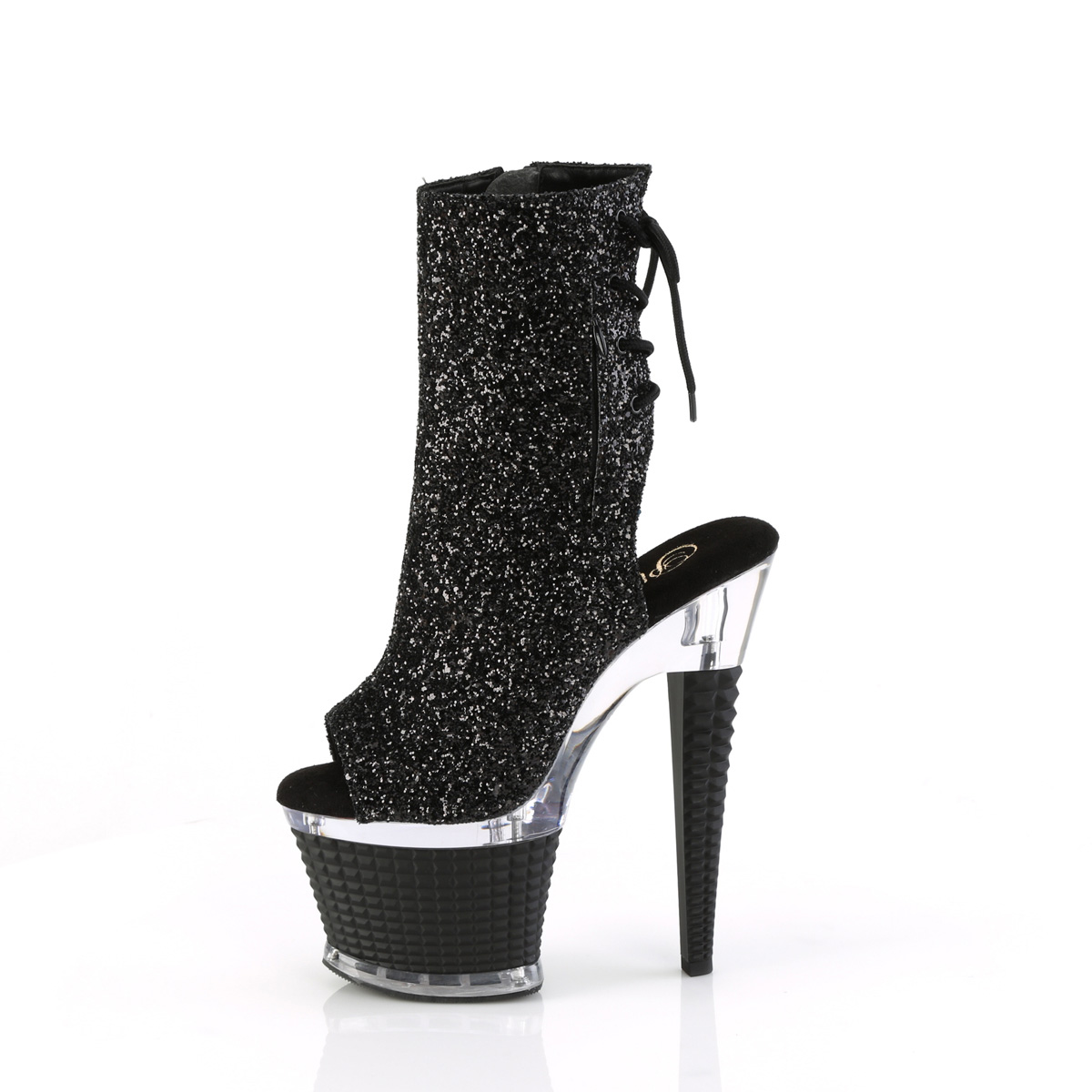 Pleaser Spectator-1018G BG/C-B - Black High-Platform Peep Toe Boots