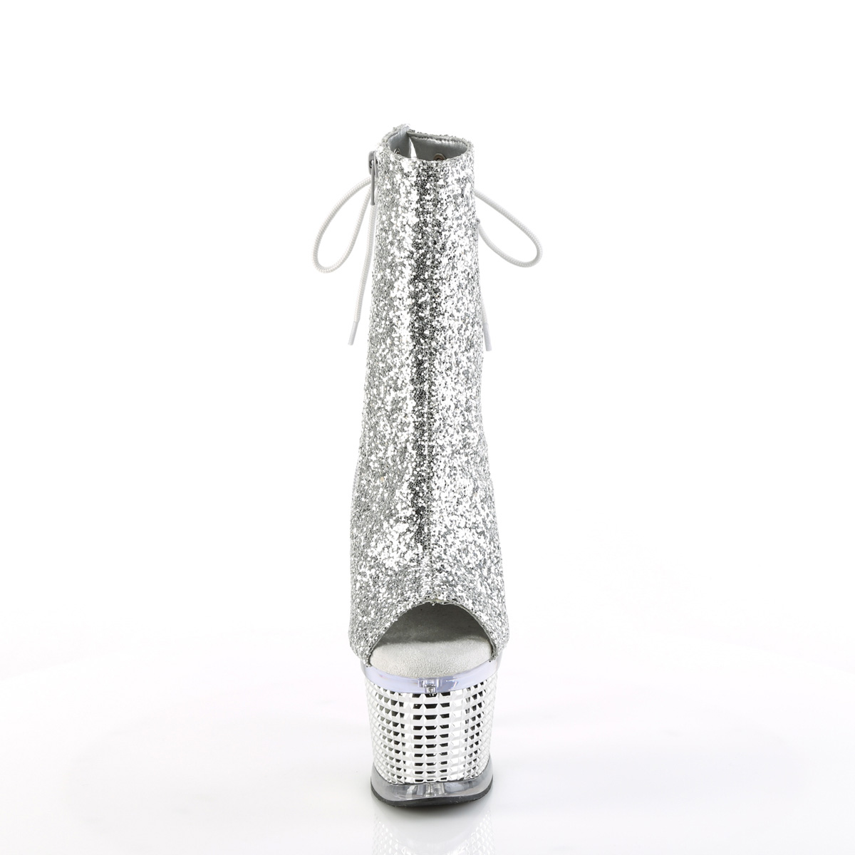 Pleaser Spectator-1018G SG/C-SCH - Silver High-Platform Peep Toe Boots