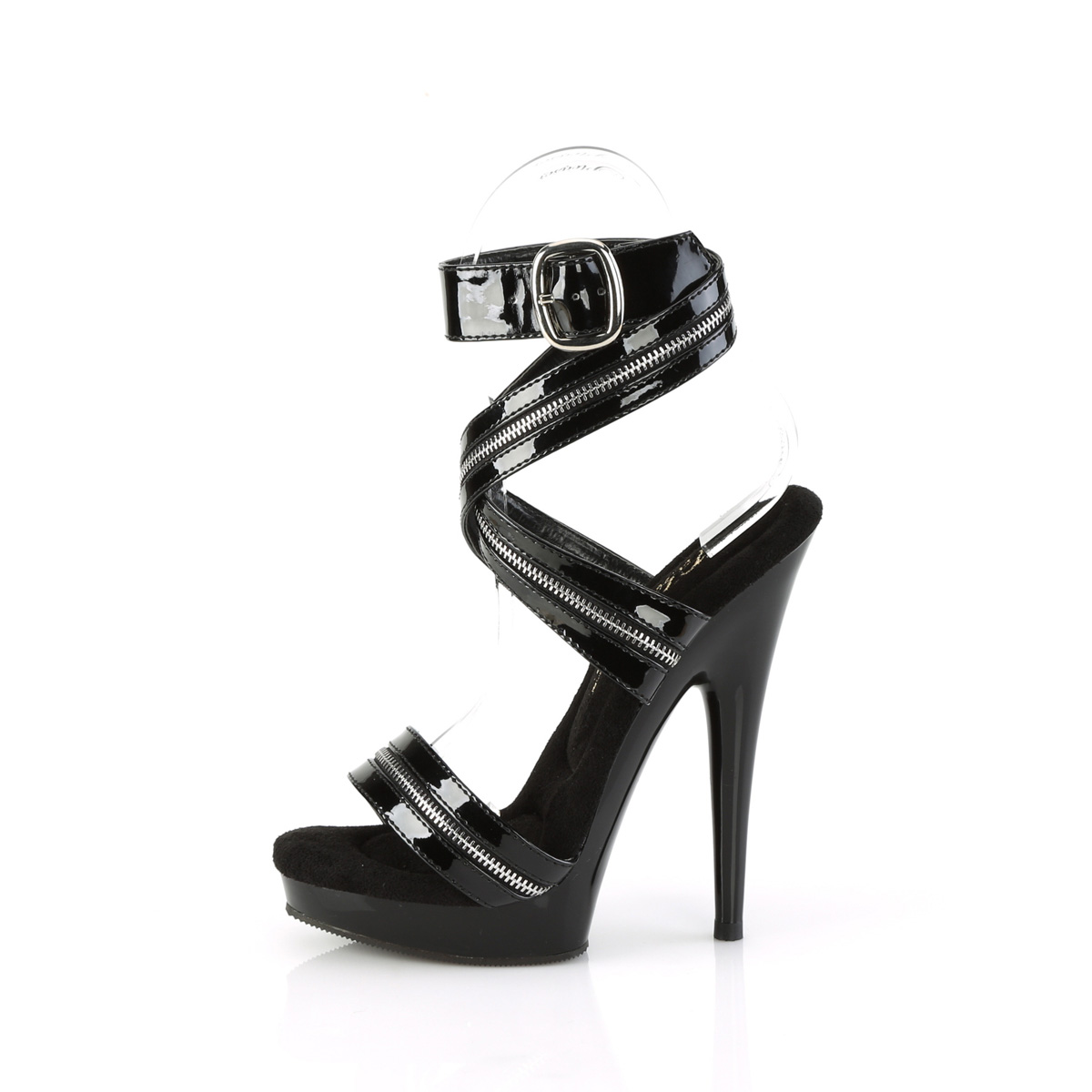 Fabulicious Sultry-619 B/M - Shiny Black High-Heel Ankle Strap Heels