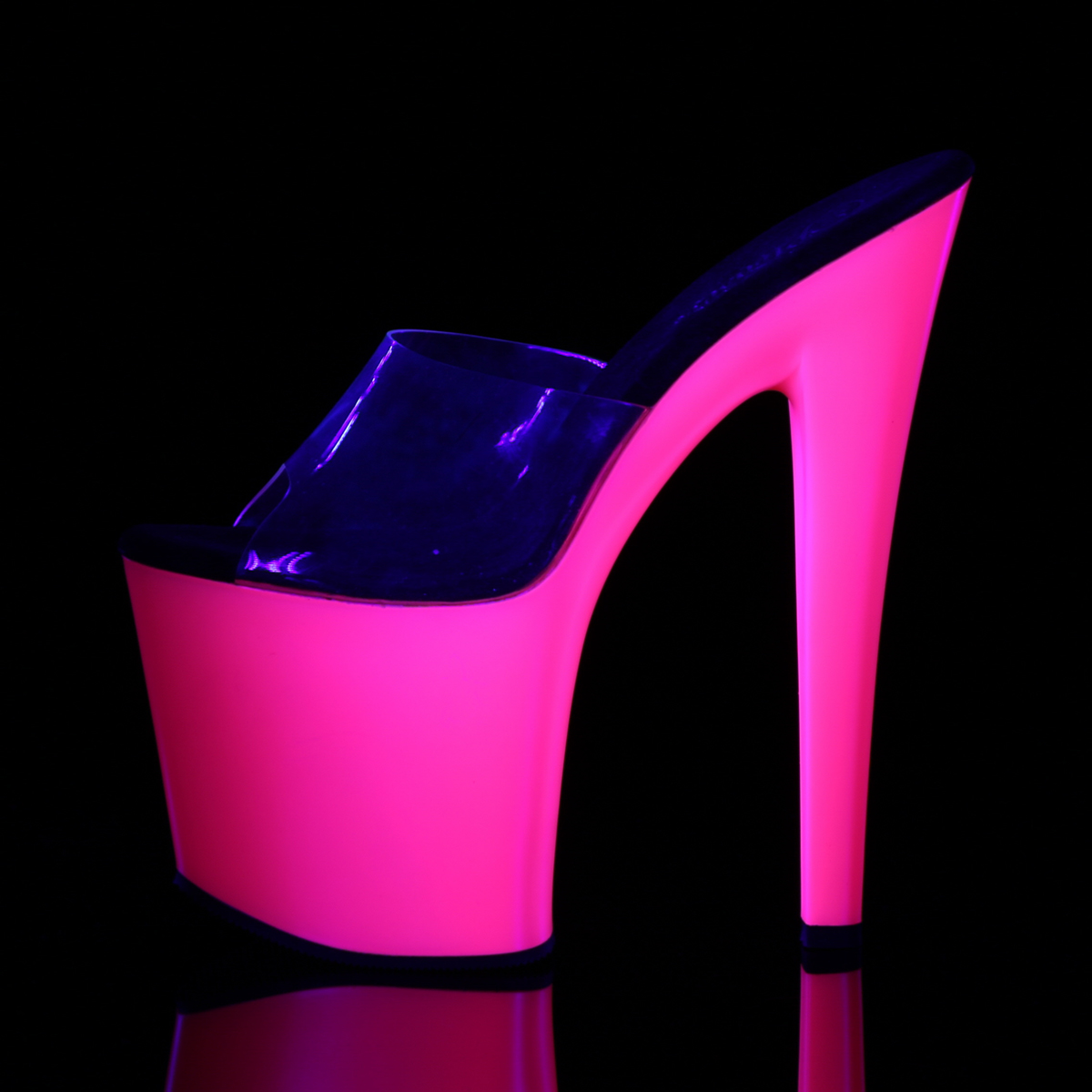 Pleaser Taboo-701UV C/NP - Clear Uv Reactive High-Platform Sandals