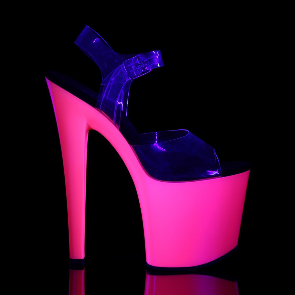 Pleaser Taboo-708UV C/NP - Clear Uv Reactive High-Platform Sandals