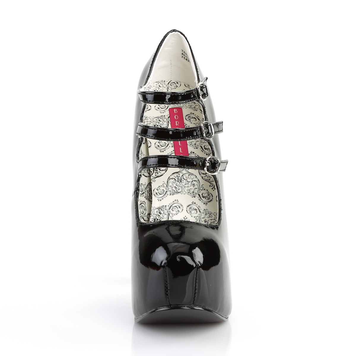 Bordello Teeze-05 B - Shiny Black Platform High-Heel Pumps With Straps