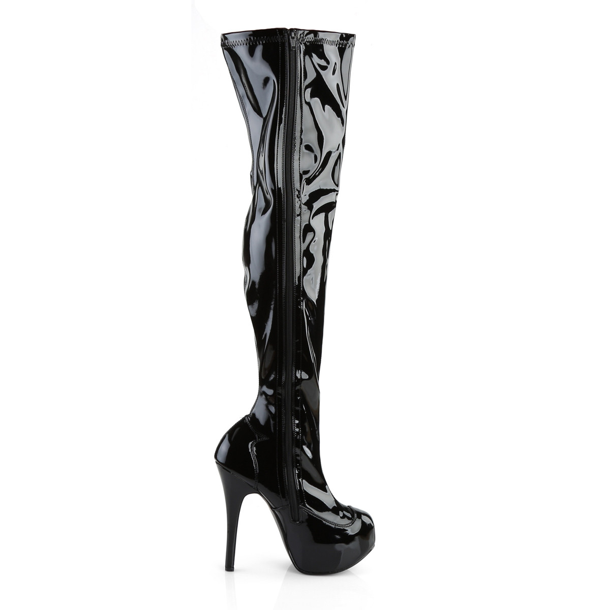 Bordello Teeze-3000 BSPT - Shiny Black Platform High-Heel Thigh High Boots