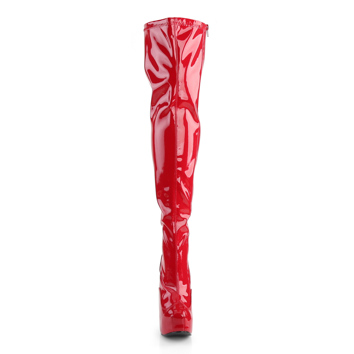 Bordello Teeze-3000 RSPT - Shiny Red Platform High-Heel Thigh High Boots