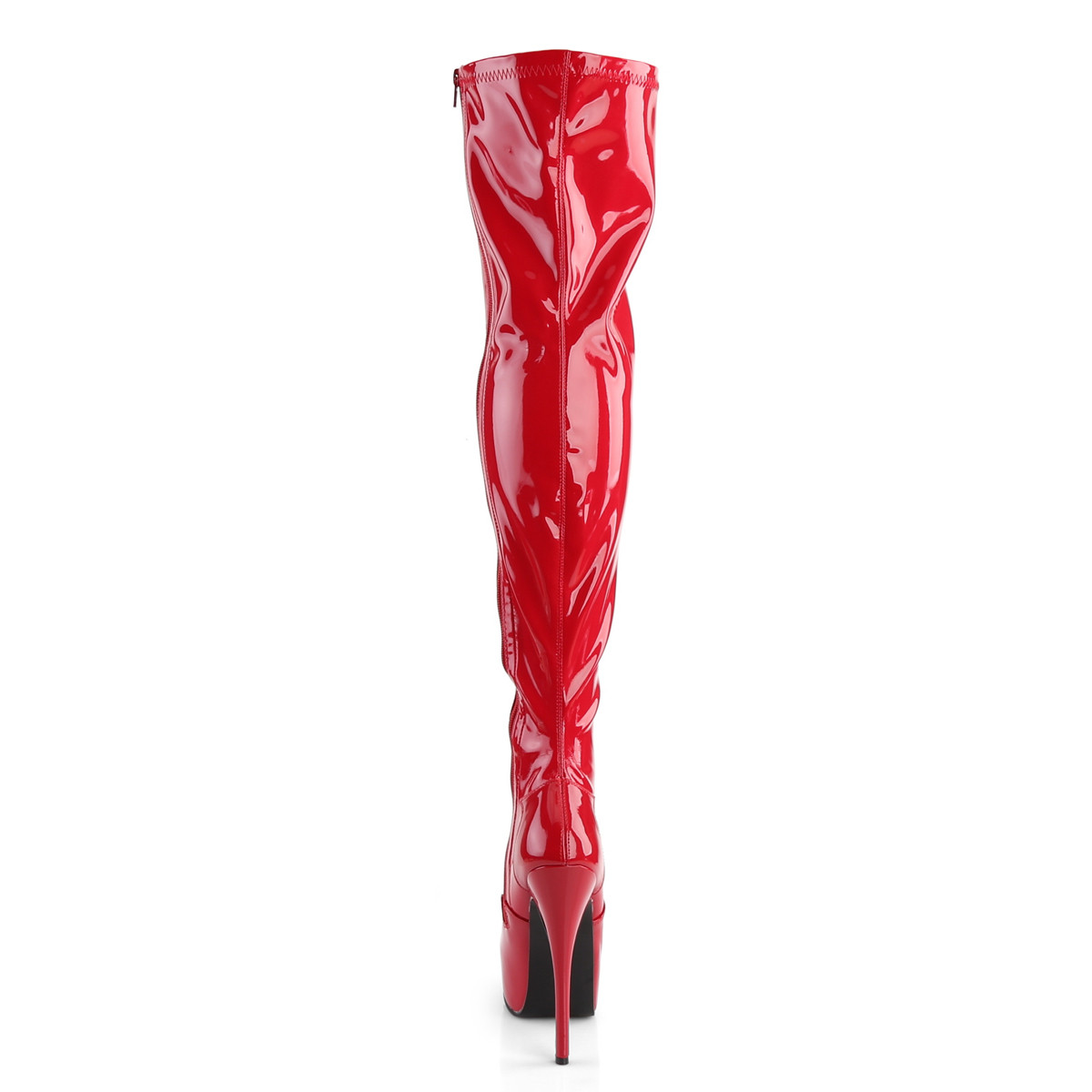Bordello Teeze-3000 RSPT - Shiny Red Platform High-Heel Thigh High Boots