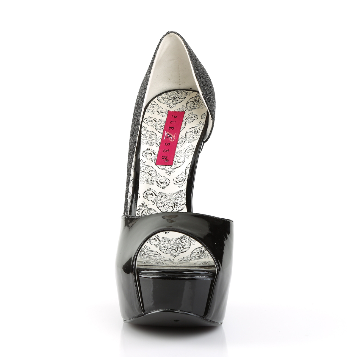 Pleaser Pink Label Teeze-41W B-MCG - Shiny Black Platform High-Heel Peep Toe Heels