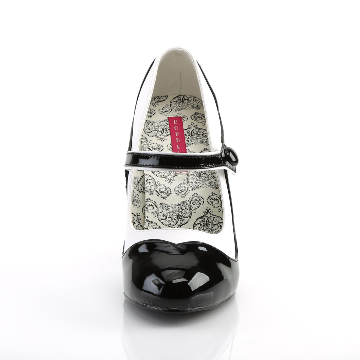 Bordello Tempt-07 BW/PU - Black High-Heel Single Sole Pumps With Straps