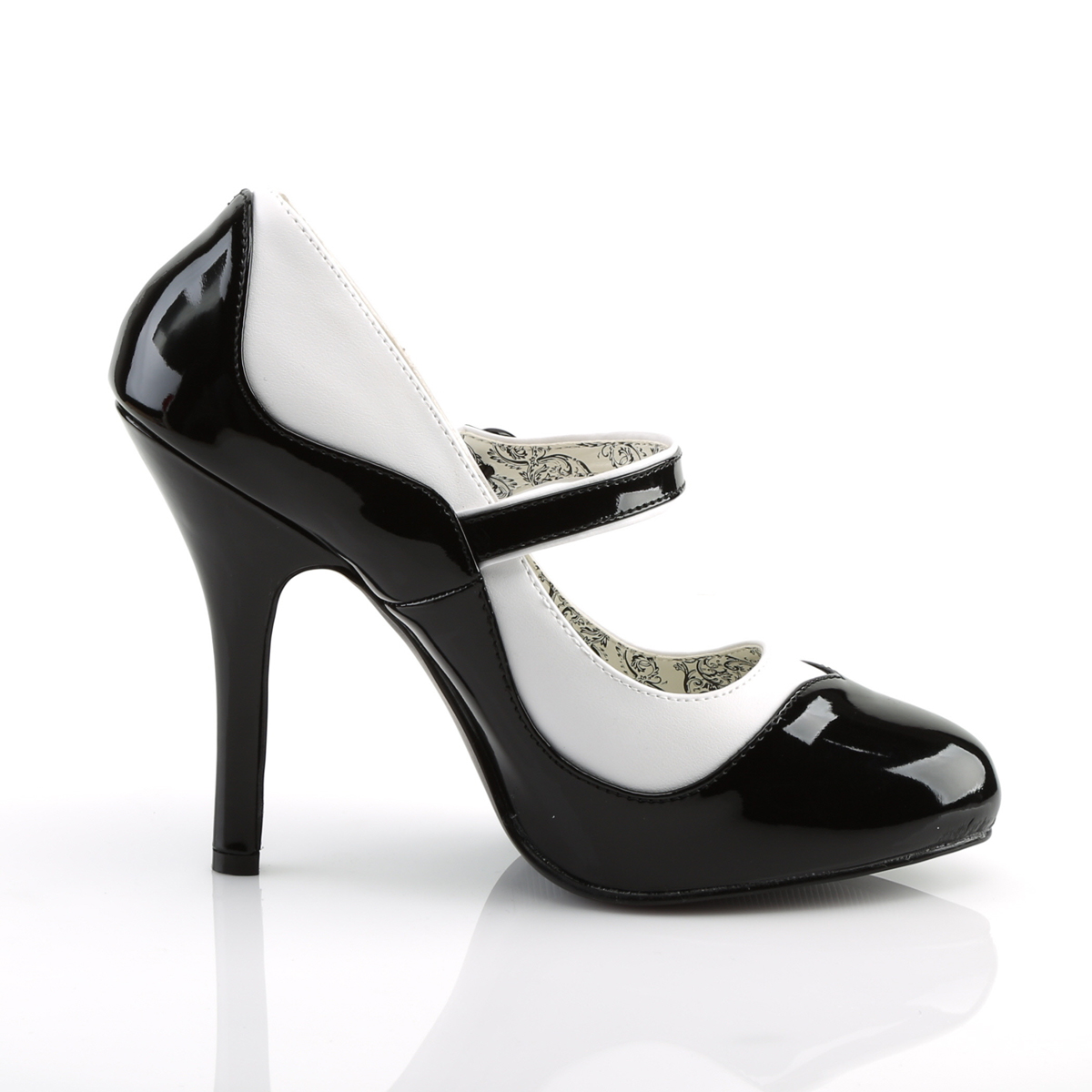 Bordello Tempt-07 BW/PU - Black High-Heel Single Sole Pumps With Straps