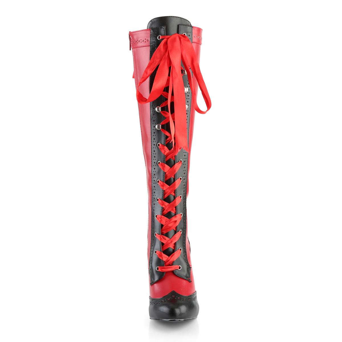 Bordello Tempt-126 RB/PU - Red High-Heel Knee High Single Sole Boots