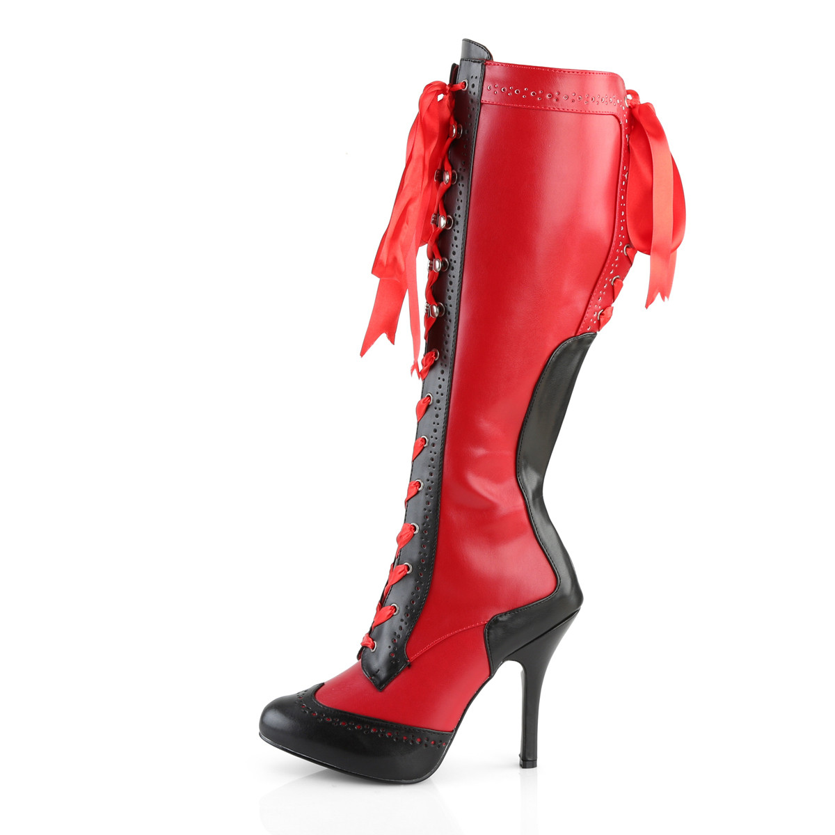 Bordello Tempt-126 RB/PU - Red High-Heel Knee High Single Sole Boots