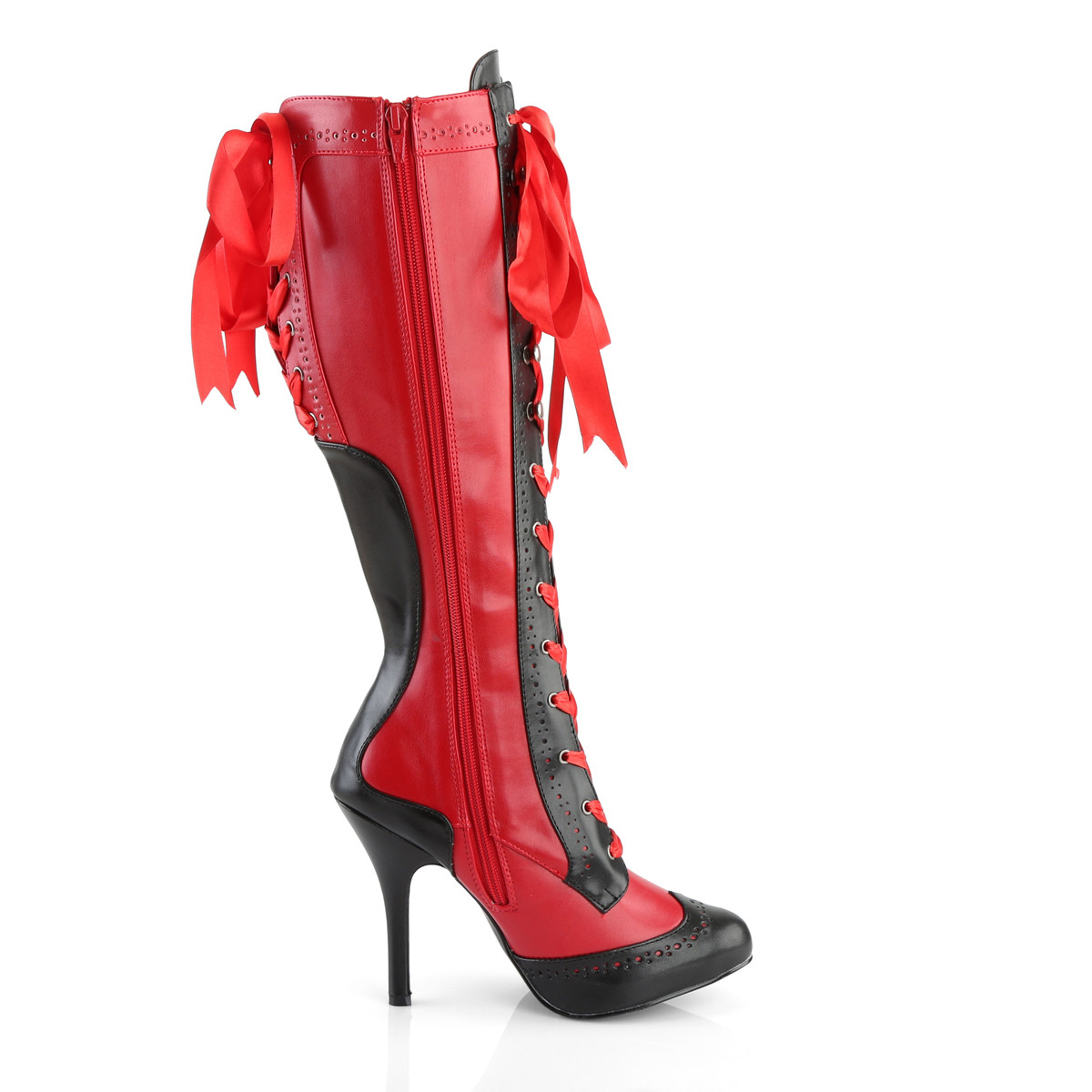 Bordello Tempt-126 RB/PU - Red High-Heel Knee High Single Sole Boots