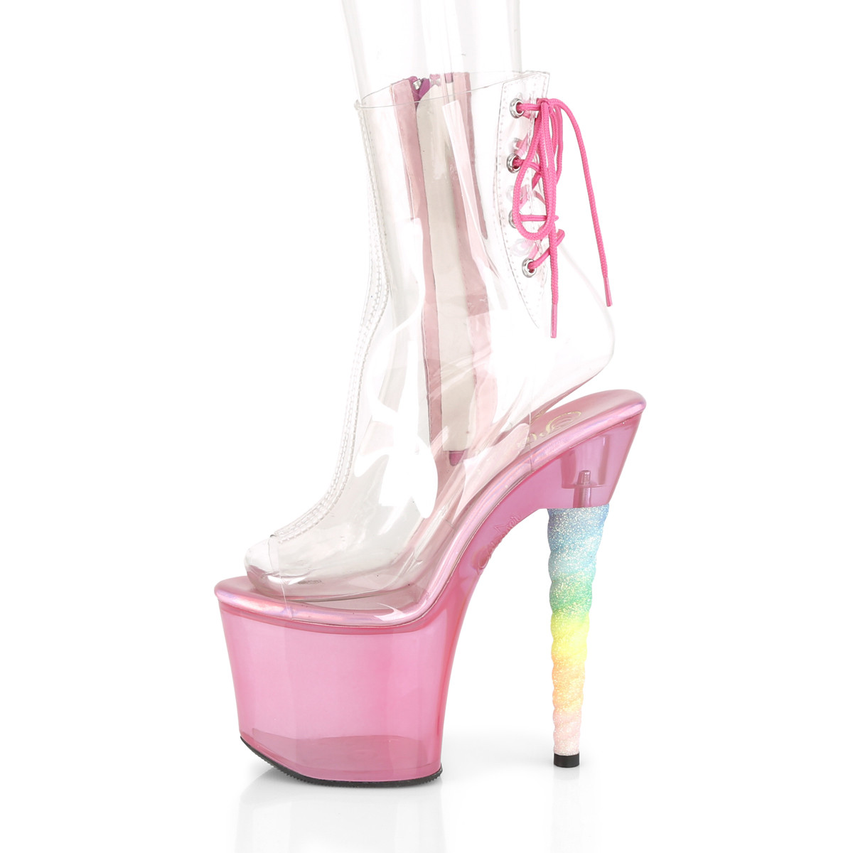 Pleaser Unicorn-1018C C/BGUMPN - Clear High-Platform Peep Toe Boots