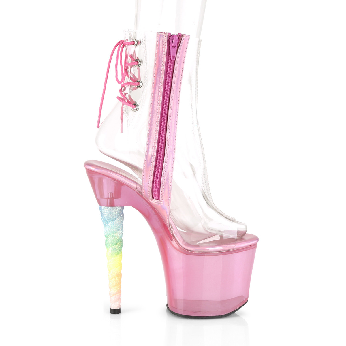 Pleaser Unicorn-1018C C/BGUMPN - Clear High-Platform Peep Toe Boots