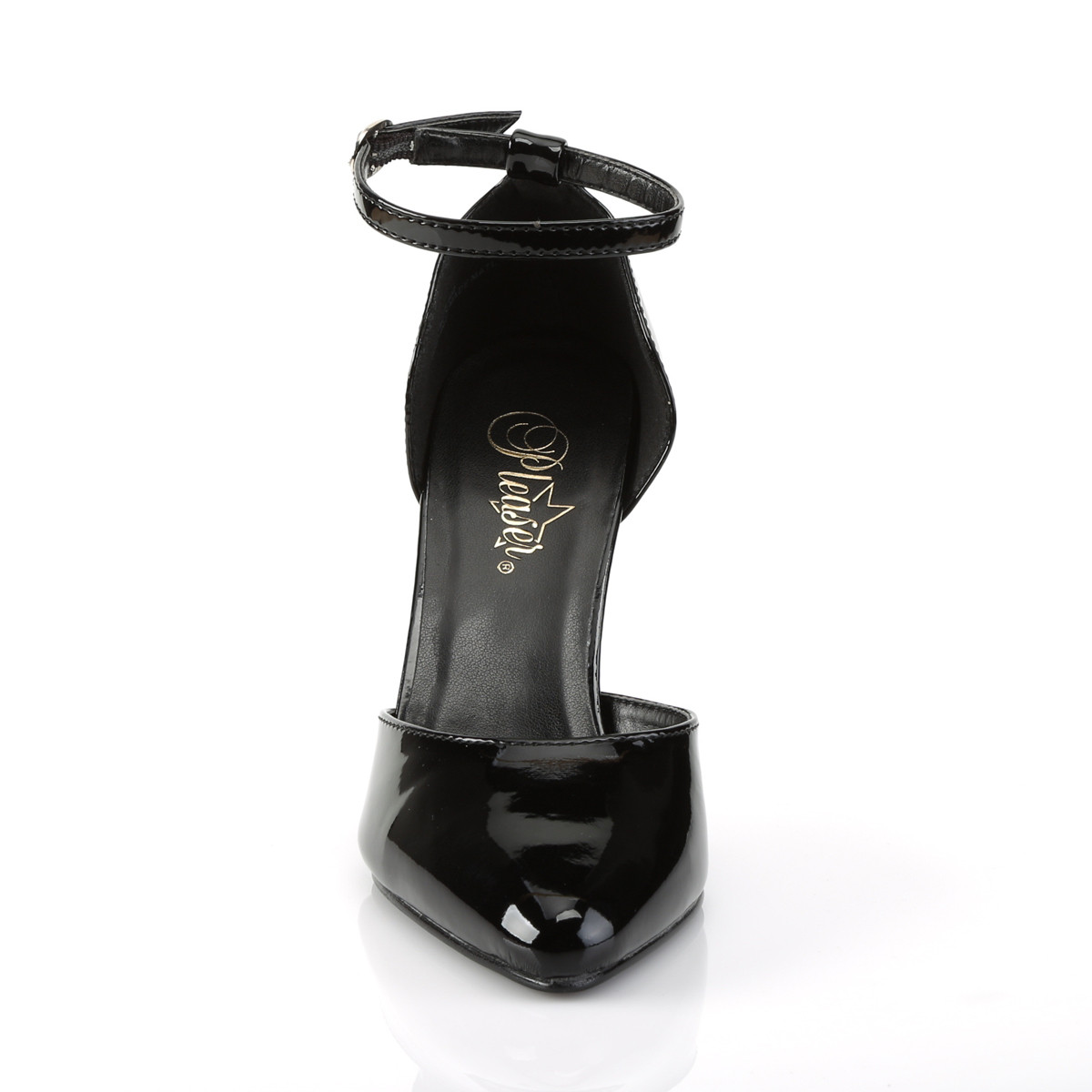 Pleaser Vanity-402 B - Shiny Black High-Heel Single Sole Pumps With Straps