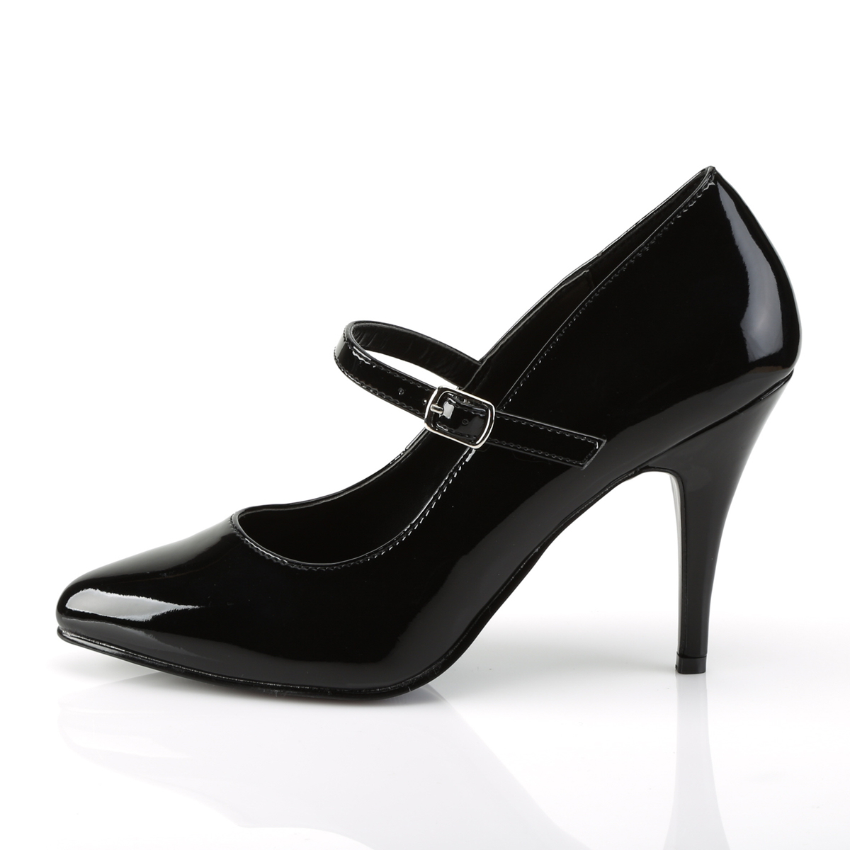 Pleaser Vanity-440 B - Shiny Black High-Heel Single Sole Pumps With Straps