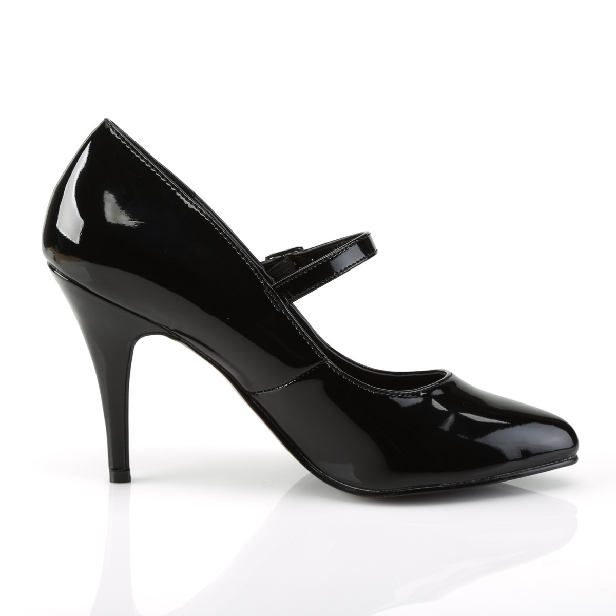 Pleaser Vanity-440 B - Shiny Black High-Heel Single Sole Pumps With Straps