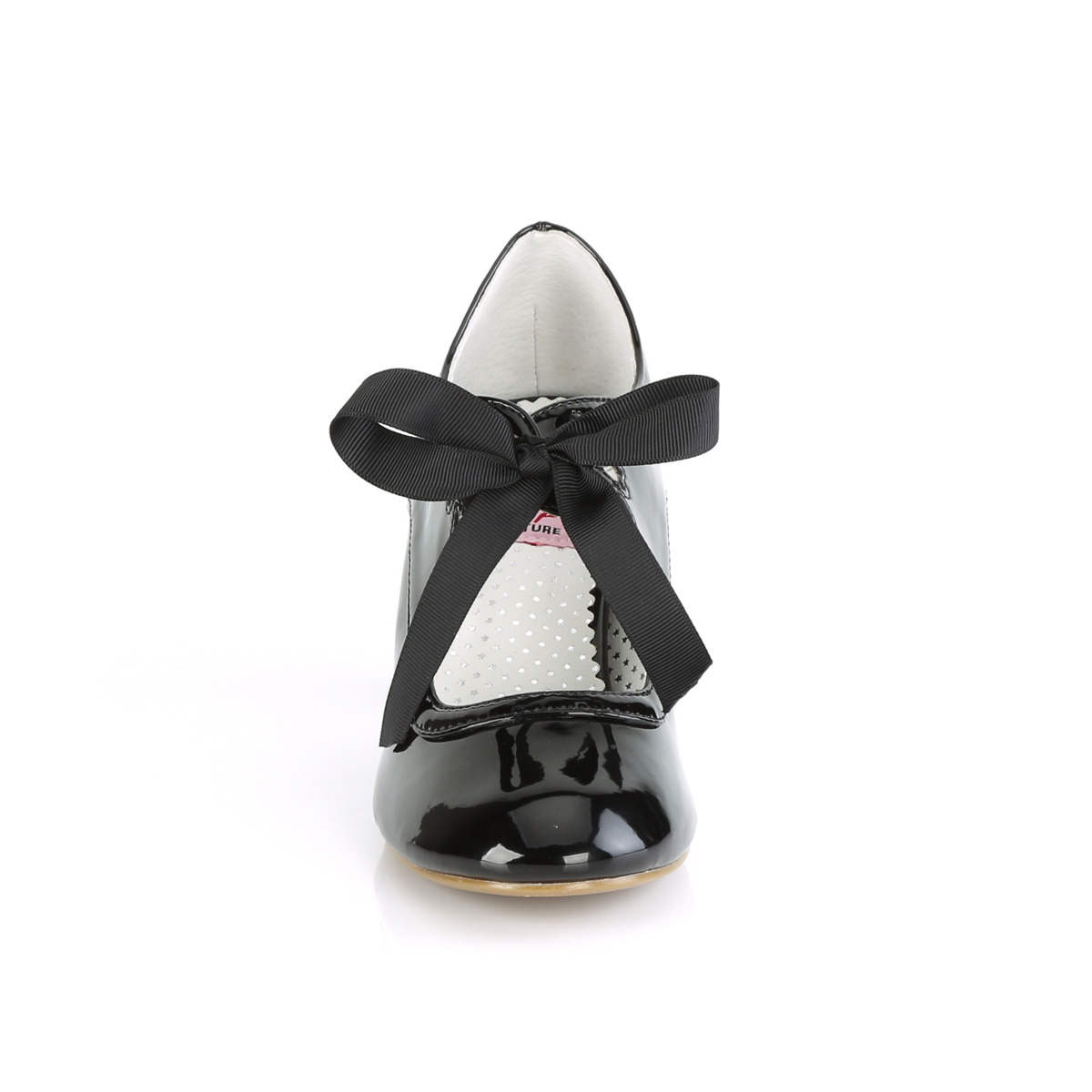 Pin Up Couture Wiggle-32 B - Shiny Black Chunky-Heel Single Sole Pumps With Straps