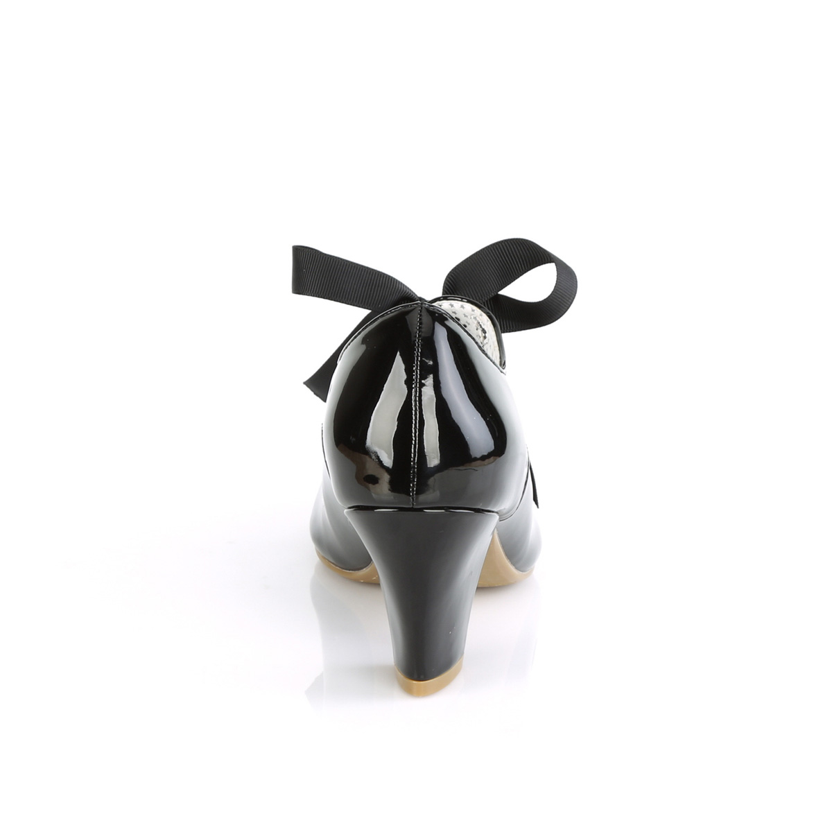Pin Up Couture Wiggle-32 B - Shiny Black Chunky-Heel Single Sole Pumps With Straps