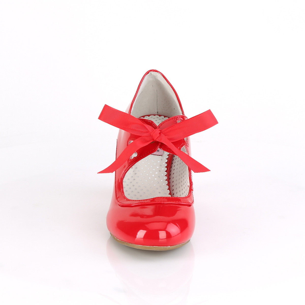 Pin Up Couture Wiggle-32 R - Shiny Red Chunky-Heel Single Sole Pumps With Straps