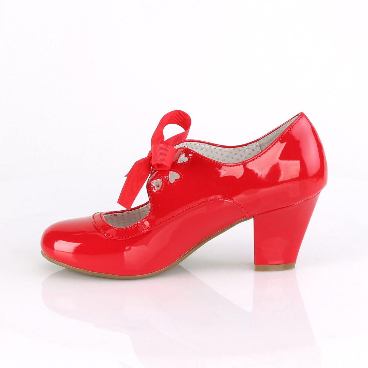 Pin Up Couture Wiggle-32 R - Shiny Red Chunky-Heel Single Sole Pumps With Straps