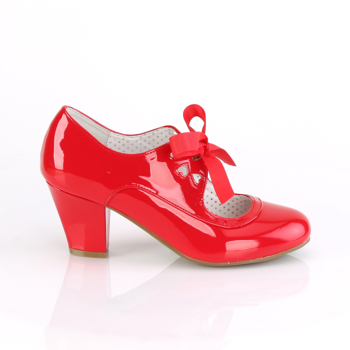 Pin Up Couture Wiggle-32 R - Shiny Red Chunky-Heel Single Sole Pumps With Straps
