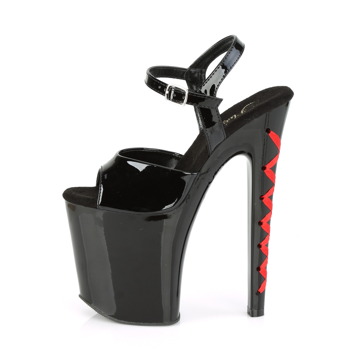 Pleaser Xtreme-809CLH B/B-R - Shiny Black High-Platform Sandals