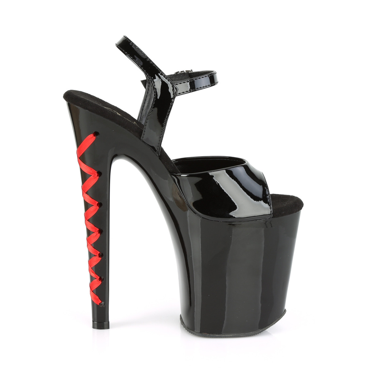 Pleaser Xtreme-809CLH B/B-R - Shiny Black High-Platform Sandals