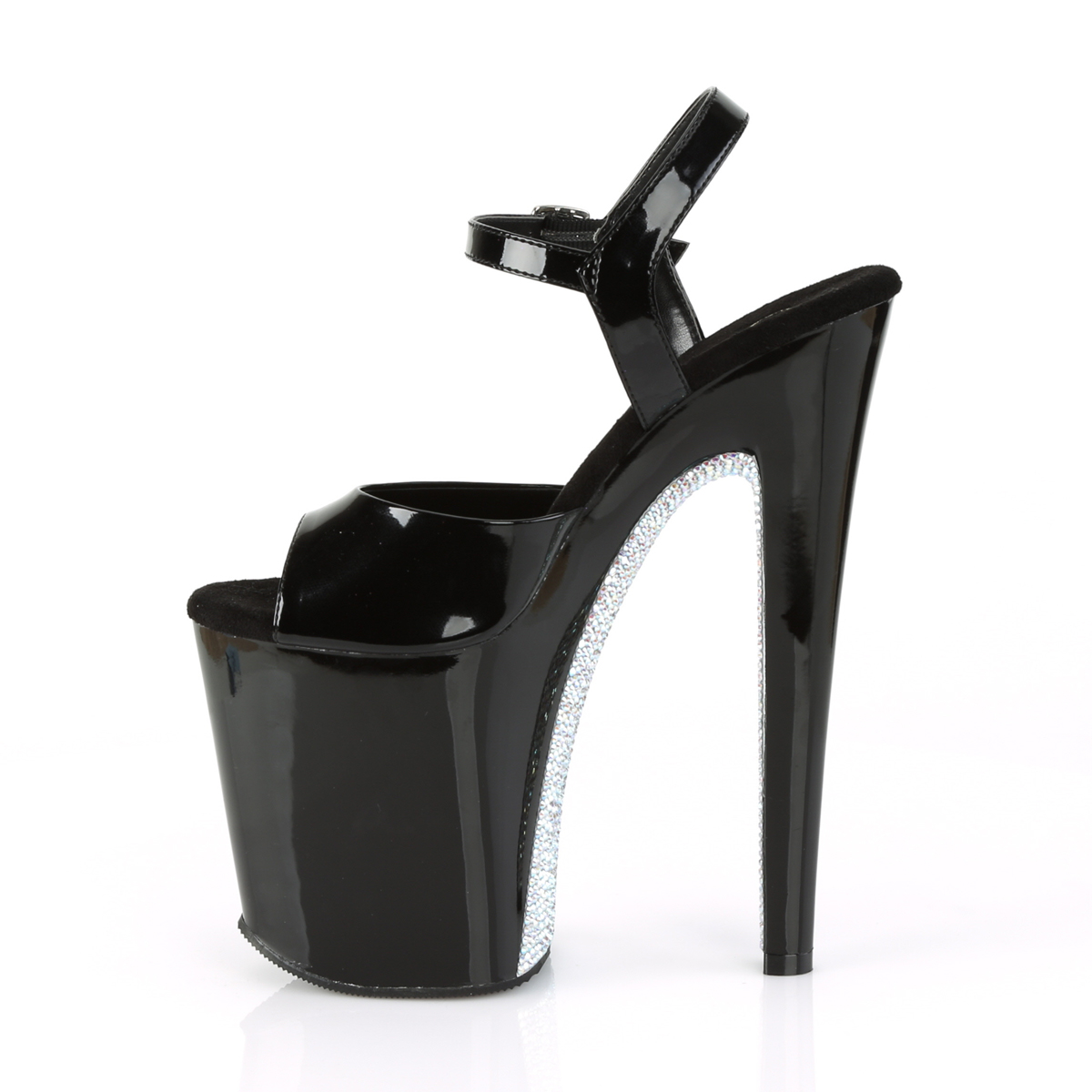 Pleaser Xtreme-809CRS B/B-SRS - Shiny Black High-Platform Sandals