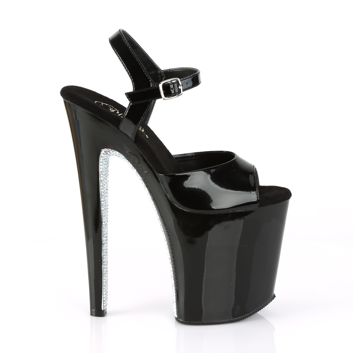 Pleaser Xtreme-809CRS B/B-SRS - Shiny Black High-Platform Sandals